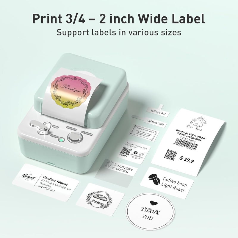 SUPVAN T50M Plus Bluetooth Label Maker Machine with 3 Tapes, High Printing Clarity, Versatile App with 40+ Fonts and 450+ Icons, Inkless Labeler for Business, Home, Office Organization, Green - Image 2